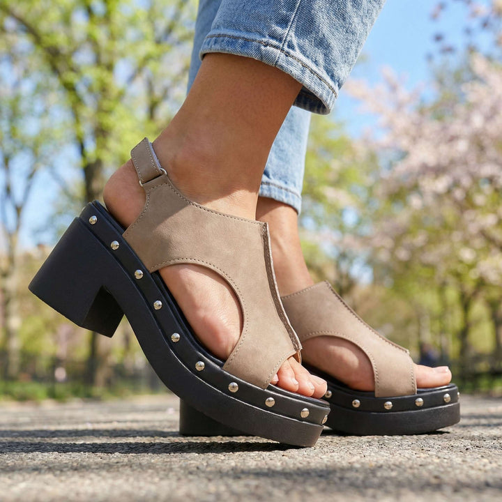 Loretta Leather Studded Slides