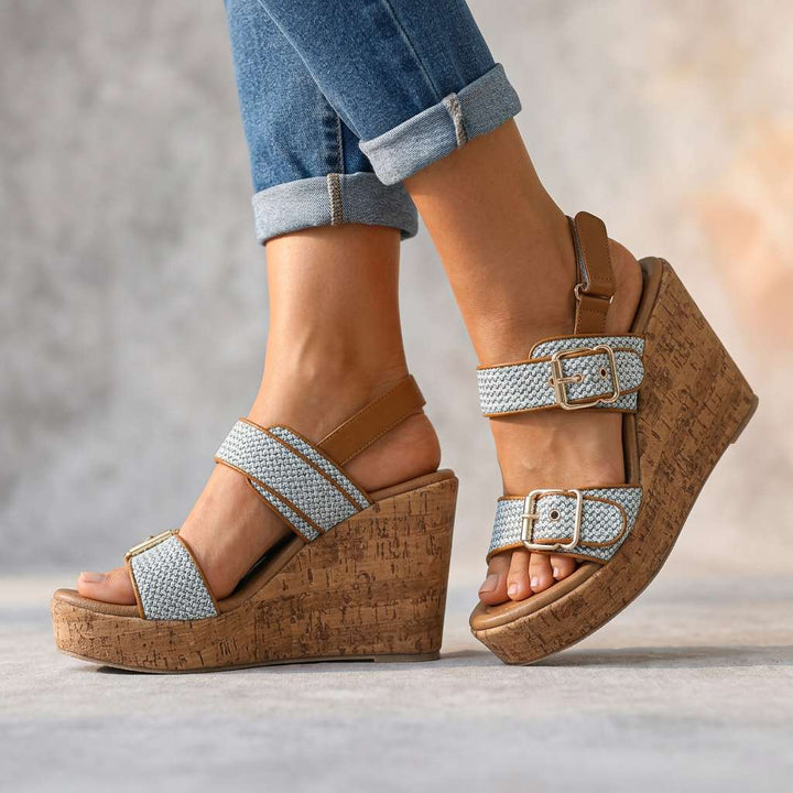 Vanessa Wedge Sandals with Buckle Strap