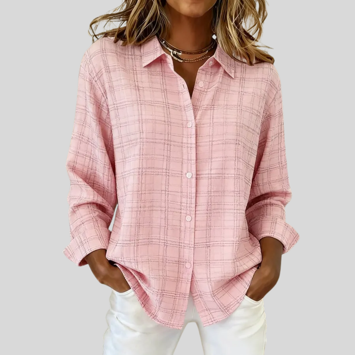 Renee | Women's casual pink plaid long-sleeved shirt