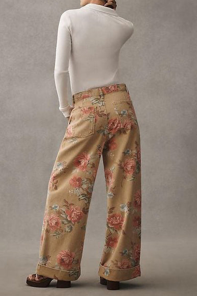 Floral Wide Leg High Waist Casual Pants